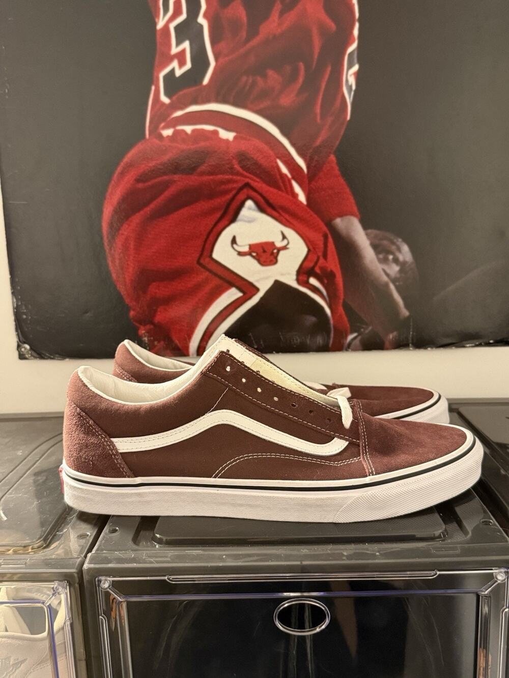 Vans Old Skool Burgundy Brown Suede Canvas Size 13 Mens White Stripe